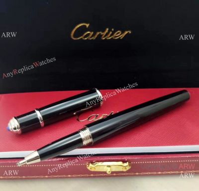 Knockoff Cartier Diabolo de Rollerball Pen Silver Trim Black Resin